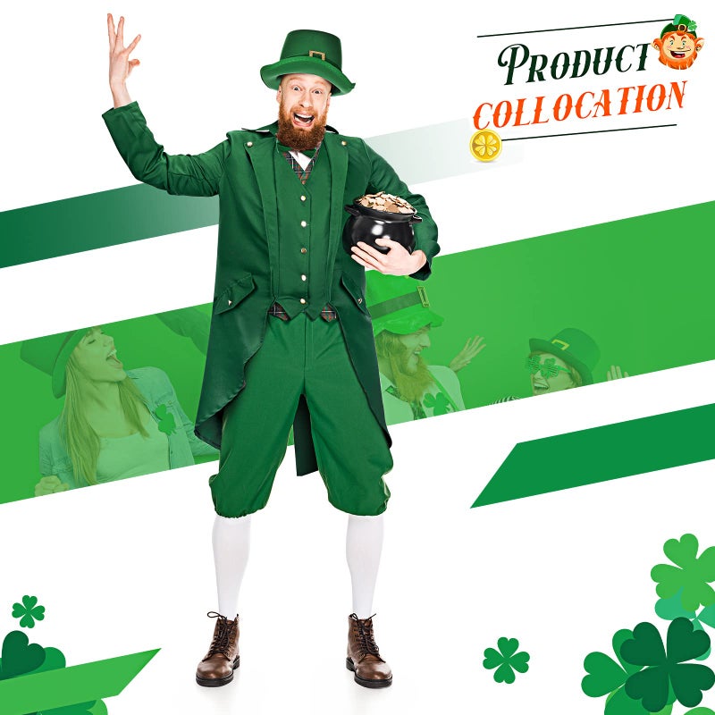 Geyoga St Patrick's Day Outfit Leprechaun Costumes Halloween Green Steampunk Tailcoat with Leprechaun Hat Bow Tie(XX-Large) - Image 5