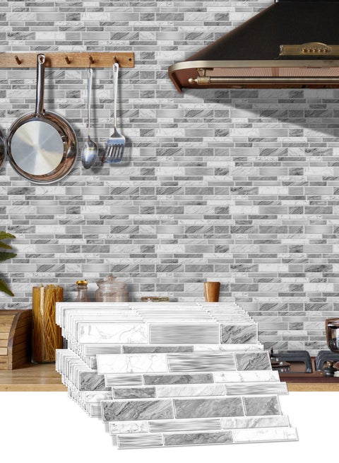 3D Wall Panels Peel and Stick Wallpaper 12PCS 24.6 x 12cm Wall Tiles Self Adhesive Waterproof Wall Sticker Brick Wallpaper Decorative Tiles Stickers for Kitchen Bathroom Wall Decor