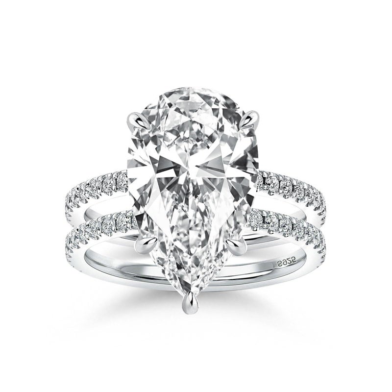 RODIFFY 5 Carat Pear Cut Engagement Wedding Ring Set for Women, 18K White Gold Plated S925 Silver 5A Cubic Zirconia Bridal Jewelry, Elegant Teardrop Promise Ring (18K White Gold Plated, 7) - Image 1