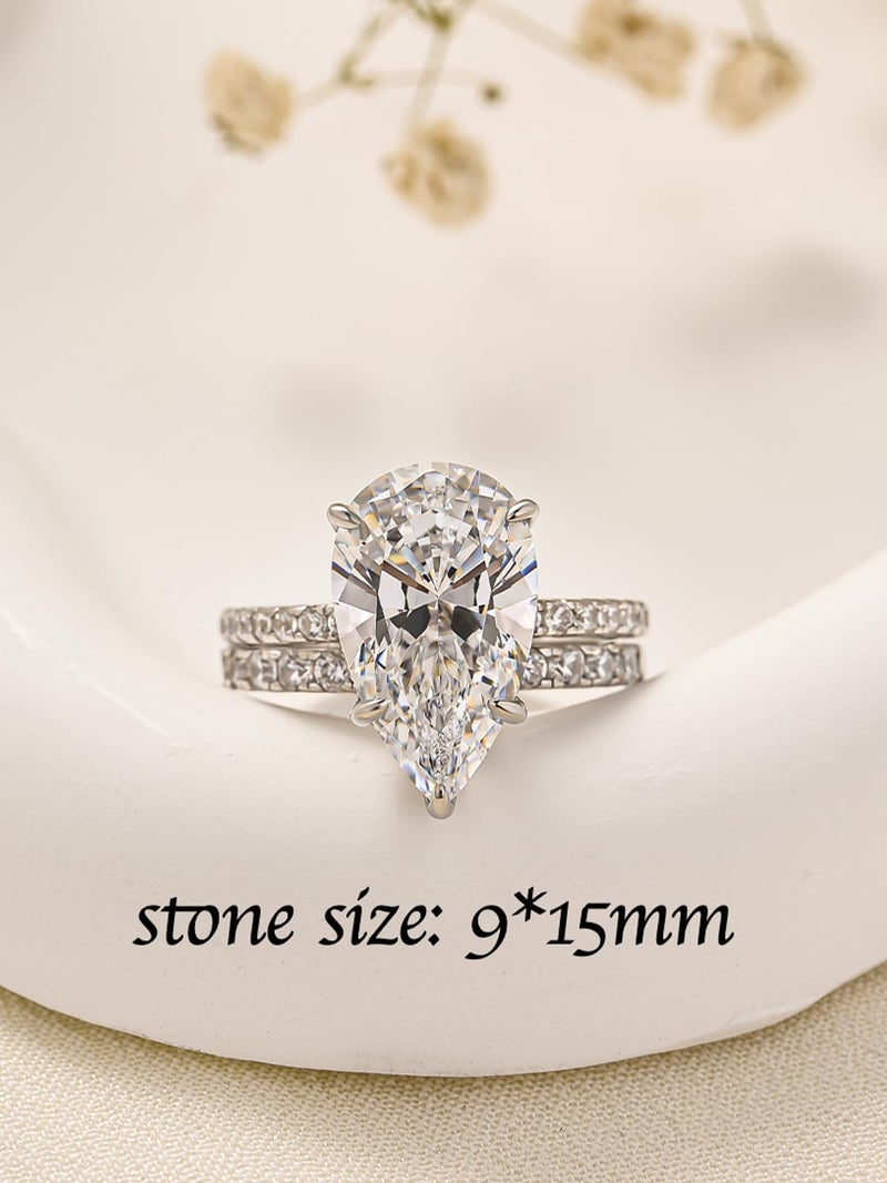 RODIFFY 5 Carat Pear Cut Engagement Wedding Ring Set for Women, 18K White Gold Plated S925 Silver 5A Cubic Zirconia Bridal Jewelry, Elegant Teardrop Promise Ring (18K White Gold Plated, 7) - Image 2