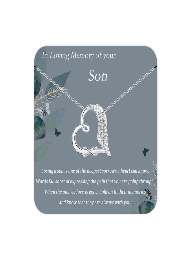 Sereney Memorial Gifts for Loss of Son, Sterling Silver Angel Wing Infinity Heart Pendant Necklace as Sympathy Bereavement Condolence Funeral Grief Gifts for Loss of Son for Mother - Image 1