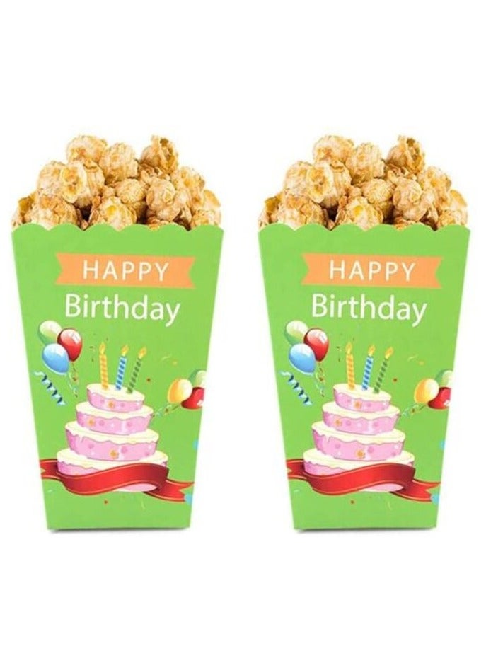 بارتي تايم صناديق الفشار بتصميم كعكة عيد ميلاد سعيد من بارتي تايم للأطفال، عيد ميلاد الأطفال، صندوق الوجبات الخفيفة، صندوق هدايا لعلاج الكيك - هدايا تزيين حفلات أعياد الميلاد - مجموعة من 6 قطع (أخضر ليموني) - Image 1