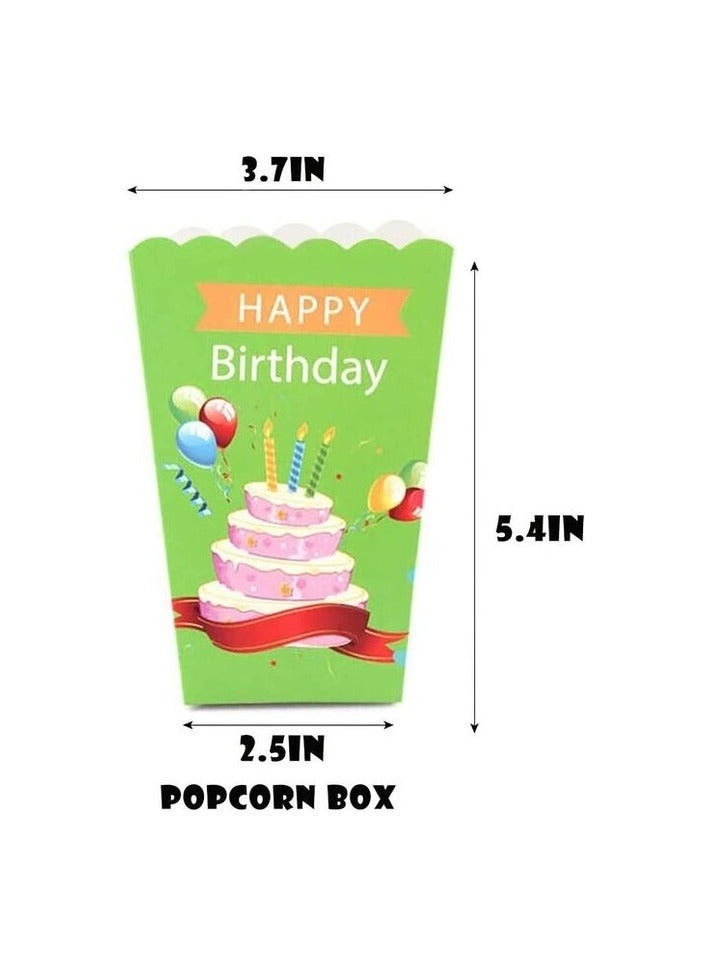 بارتي تايم صناديق الفشار بتصميم كعكة عيد ميلاد سعيد من بارتي تايم للأطفال، عيد ميلاد الأطفال، صندوق الوجبات الخفيفة، صندوق هدايا لعلاج الكيك - هدايا تزيين حفلات أعياد الميلاد - مجموعة من 6 قطع (أخضر ليموني) - Image 2