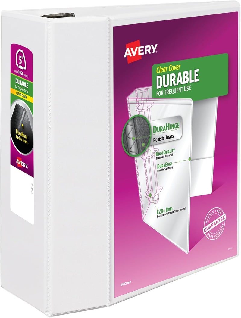 AVERY (R) Durable View 3 Ring Binder, 5 Inch EZD Rings, 1 White Binder (09901) - Image 1