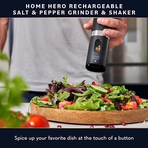 HomeHero Home Hero Electric Salt and Pepper Grinder Set - Automatic Salt and Pepper Grinder Set Rechargeable. Electronic Salt and Pepper Shakers with LED Light, Electric Pepper Grinder & Salt Grinder, Set of 2 - Image 2