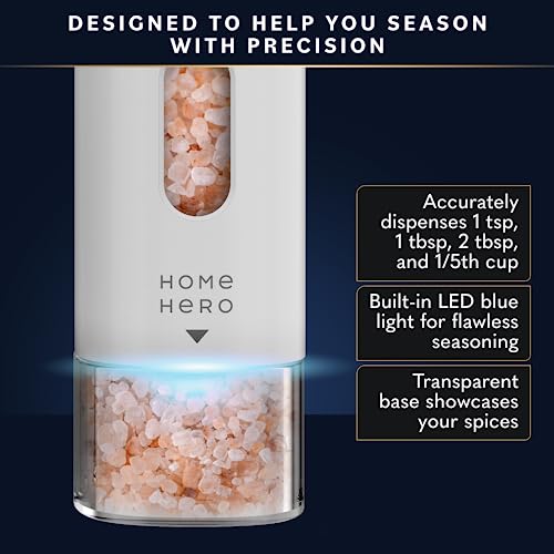 HomeHero Home Hero Electric Salt and Pepper Grinder Set - Automatic Salt and Pepper Grinder Set Rechargeable. Electronic Salt and Pepper Shakers with LED Light, Electric Pepper Grinder & Salt Grinder, Set of 2 - Image 4
