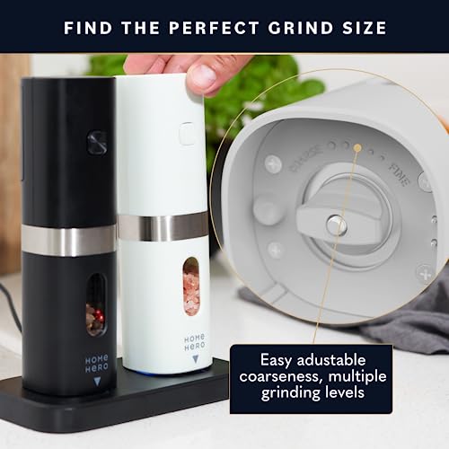 HomeHero Home Hero Electric Salt and Pepper Grinder Set - Automatic Salt and Pepper Grinder Set Rechargeable. Electronic Salt and Pepper Shakers with LED Light, Electric Pepper Grinder & Salt Grinder, Set of 2 - Image 3