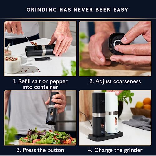 HomeHero Home Hero Electric Salt and Pepper Grinder Set - Automatic Salt and Pepper Grinder Set Rechargeable. Electronic Salt and Pepper Shakers with LED Light, Electric Pepper Grinder & Salt Grinder, Set of 2 - Image 5