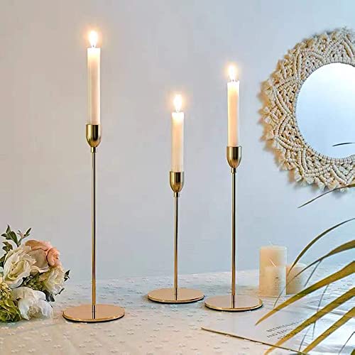 Ahpuhtan Gold Taper Candle Holder Set of 6, Brass Gold Tall Candlestick Holders, Metal Vintage Candle Stickers Long Holder Set, Pillar Decorative Candle Holder Fits 3/4 Inch Candle - Image 4