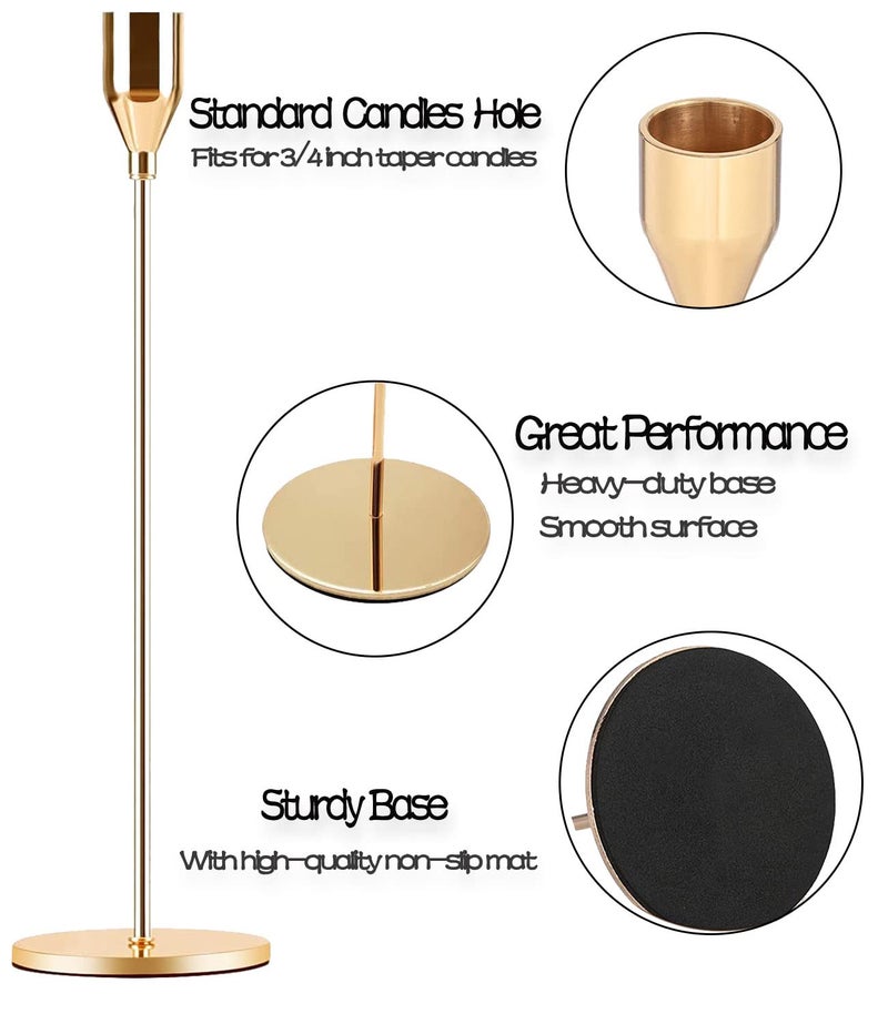Ahpuhtan Gold Taper Candle Holder Set of 6, Brass Gold Tall Candlestick Holders, Metal Vintage Candle Stickers Long Holder Set, Pillar Decorative Candle Holder Fits 3/4 Inch Candle - Image 3