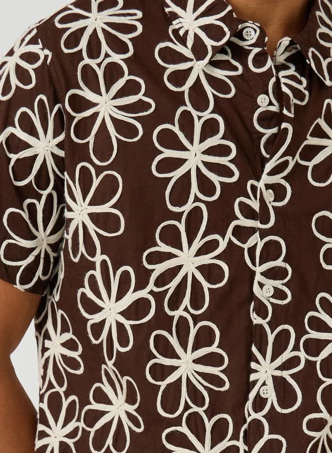 Styli Styli Embroidered Short Sleeve Regular Fit Shirt