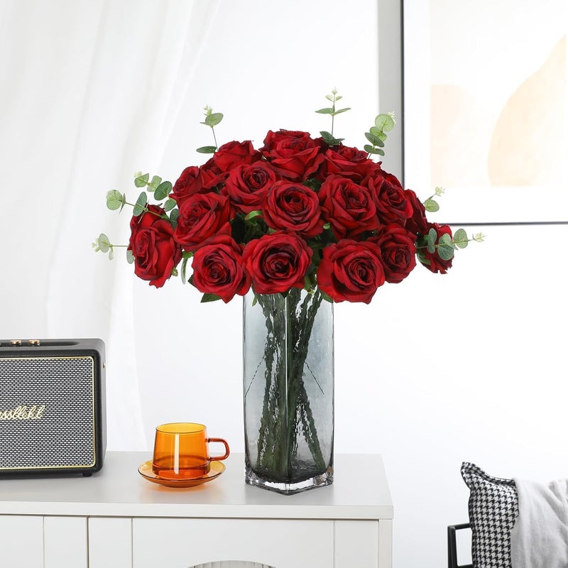 PacuM Artificial Roses, Pack of 12, Artificial Flowers, Silk Flowers, Roses 51 x 7 cm, Artificial Flowers, Realistic Single Stem Flowers for Wedding Party, Valentine's Day, Home Decoration (Red) - Image 5