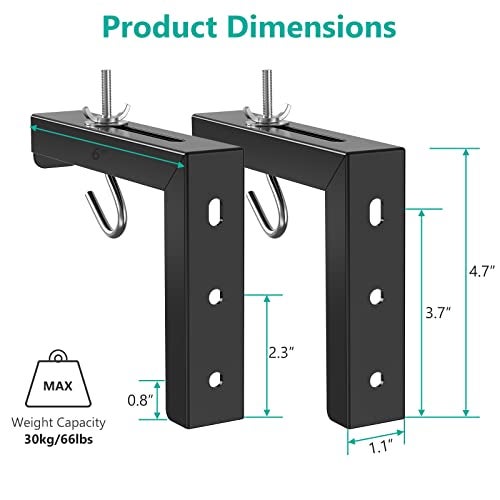 WALI Universal Projector Screen Ceiling Mount, Wall Hanging Mount L-Brackets, 6 inch Adjustable Extension with Hook Kit, Perfect Projector Screen Placement Hold up to 66 lbs (PSM001-B), Black - Image 4