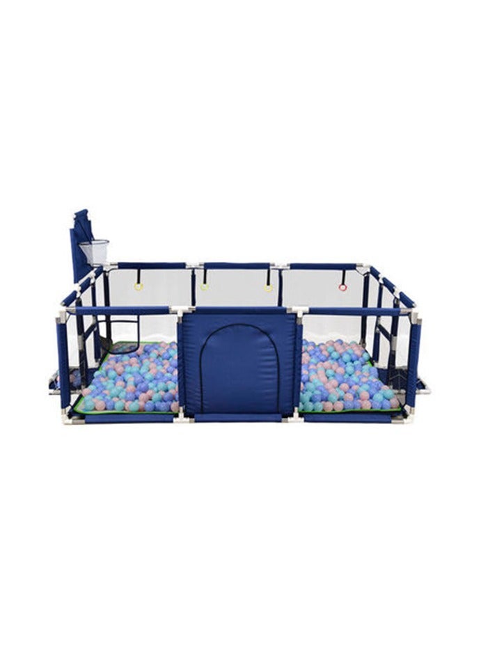 Toy Box Safety Large Portable Play Pen For Twin, Baby And Toddler Indoor Outdoor With Extra Tall Size, Fun Activities, Basketball Hoop & Mat blue - Image 1