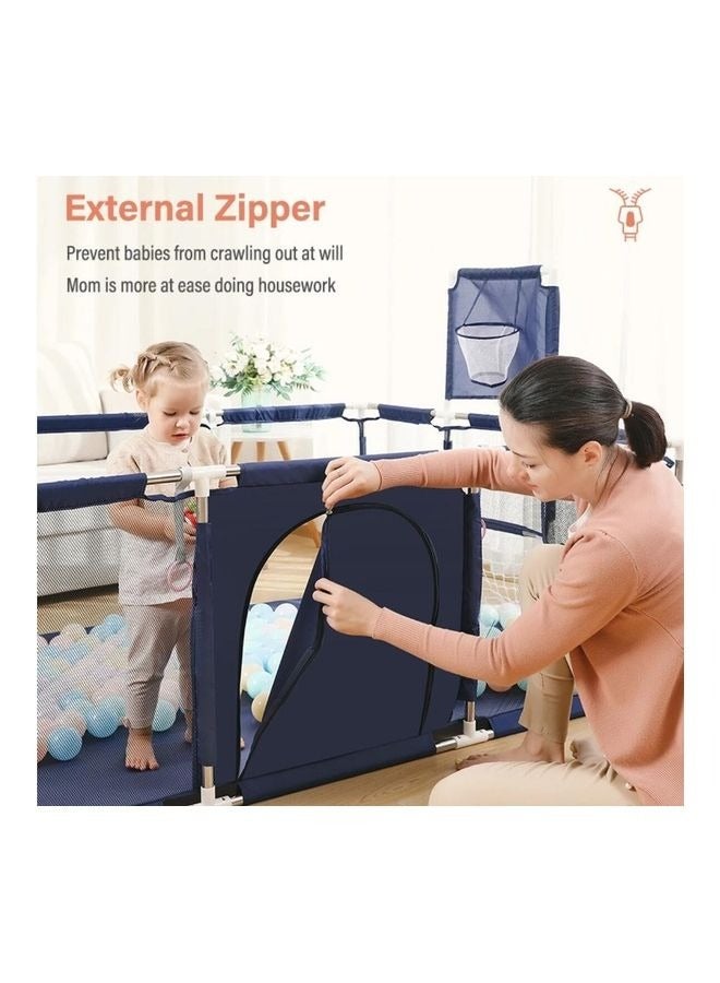 Toy Box Safety Large Portable Play Pen For Twin, Baby And Toddler Indoor Outdoor With Extra Tall Size, Fun Activities, Basketball Hoop & Mat blue - Image 4