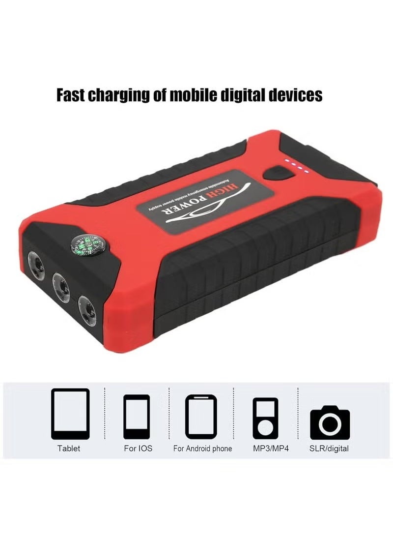 High Power - Car Starter, 20000mAh 12V Car Battery Amplifier Kit with Smart Display Jumper Cables for Up to 6-Liter Petrol and 4-Liter Diesel Engines, Portable Power Bank Charger with LED Flashlight - Image 1