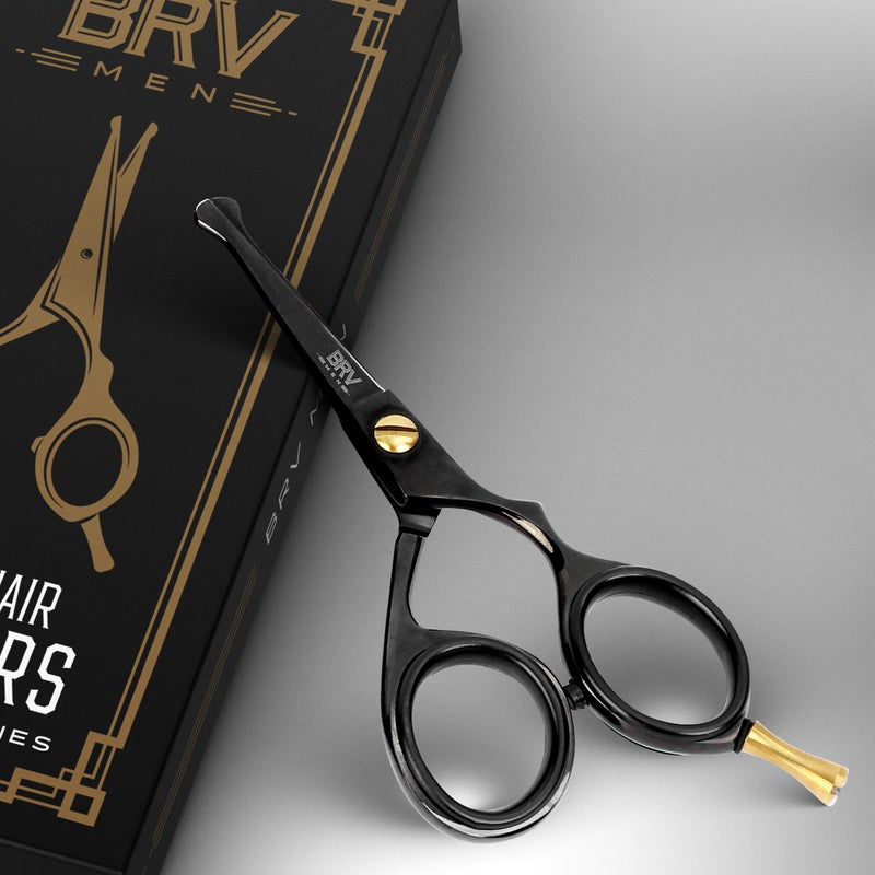 BRV MEN Rounded-Tip Small Trim Scissors for Men 4.2" | High Carbon Stainless Steel | Nose Hair for Men | Professional Grooming Scissors for Beard, Mustache & Ear Hair - RIGHT HANDED (Black) - Image 3
