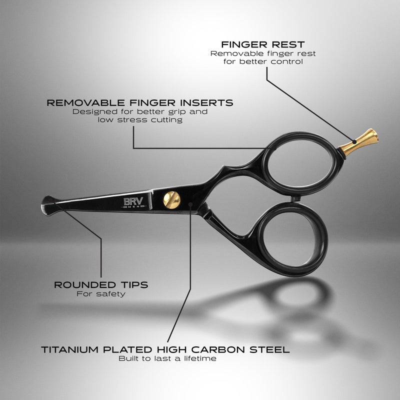 BRV MEN Rounded-Tip Small Trim Scissors for Men 4.2" | High Carbon Stainless Steel | Nose Hair for Men | Professional Grooming Scissors for Beard, Mustache & Ear Hair - RIGHT HANDED (Black) - Image 4