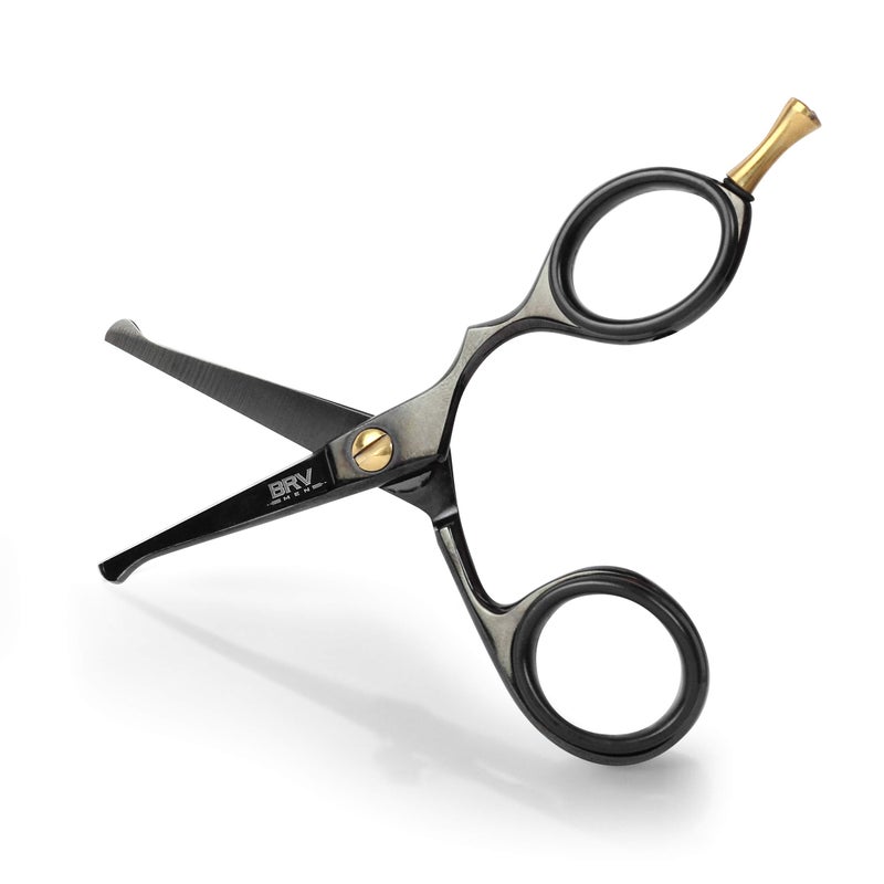 BRV MEN Rounded-Tip Small Trim Scissors for Men 4.2" | High Carbon Stainless Steel | Nose Hair for Men | Professional Grooming Scissors for Beard, Mustache & Ear Hair - RIGHT HANDED (Black) - Image 1