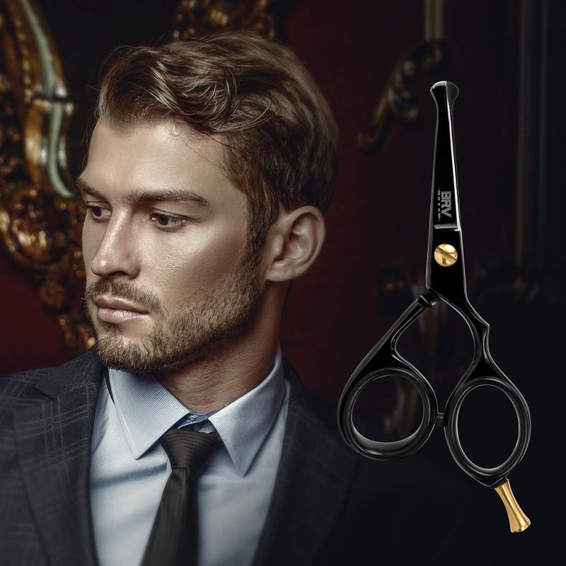 BRV MEN Rounded-Tip Small Trim Scissors for Men 4.2" | High Carbon Stainless Steel | Nose Hair for Men | Professional Grooming Scissors for Beard, Mustache & Ear Hair - RIGHT HANDED (Black) - Image 5