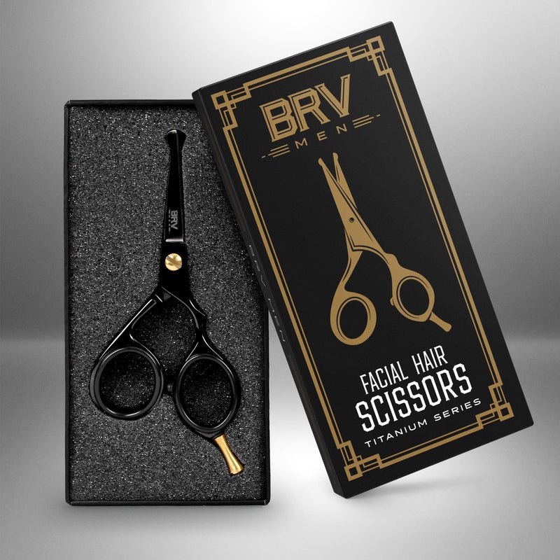BRV MEN Rounded-Tip Small Trim Scissors for Men 4.2" | High Carbon Stainless Steel | Nose Hair for Men | Professional Grooming Scissors for Beard, Mustache & Ear Hair - RIGHT HANDED (Black) - Image 2