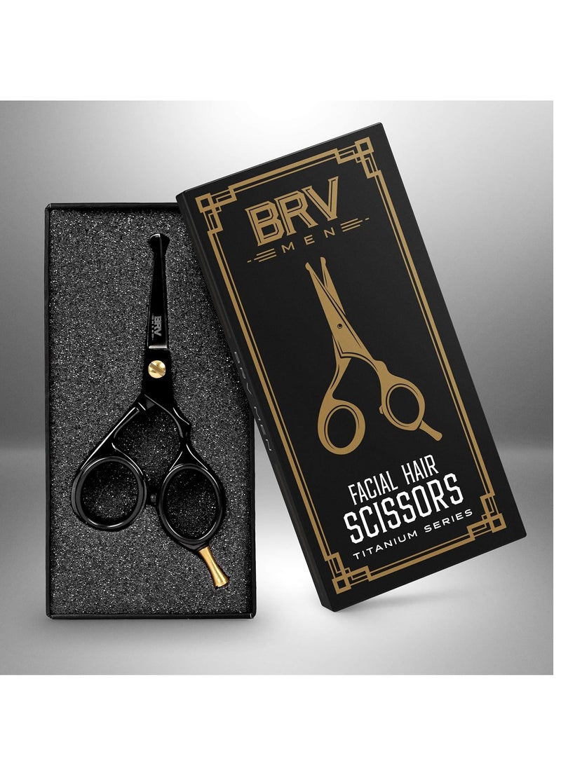 BRV MEN Rounded-Tip Small Trim Scissors for Men 4.2" | High Carbon Stainless Steel | Nose Hair Scissors for Men | Professional Grooming Scissors for Beard, Mustache & Ear Hair - RIGHT HANDED (Black)  - Image 2