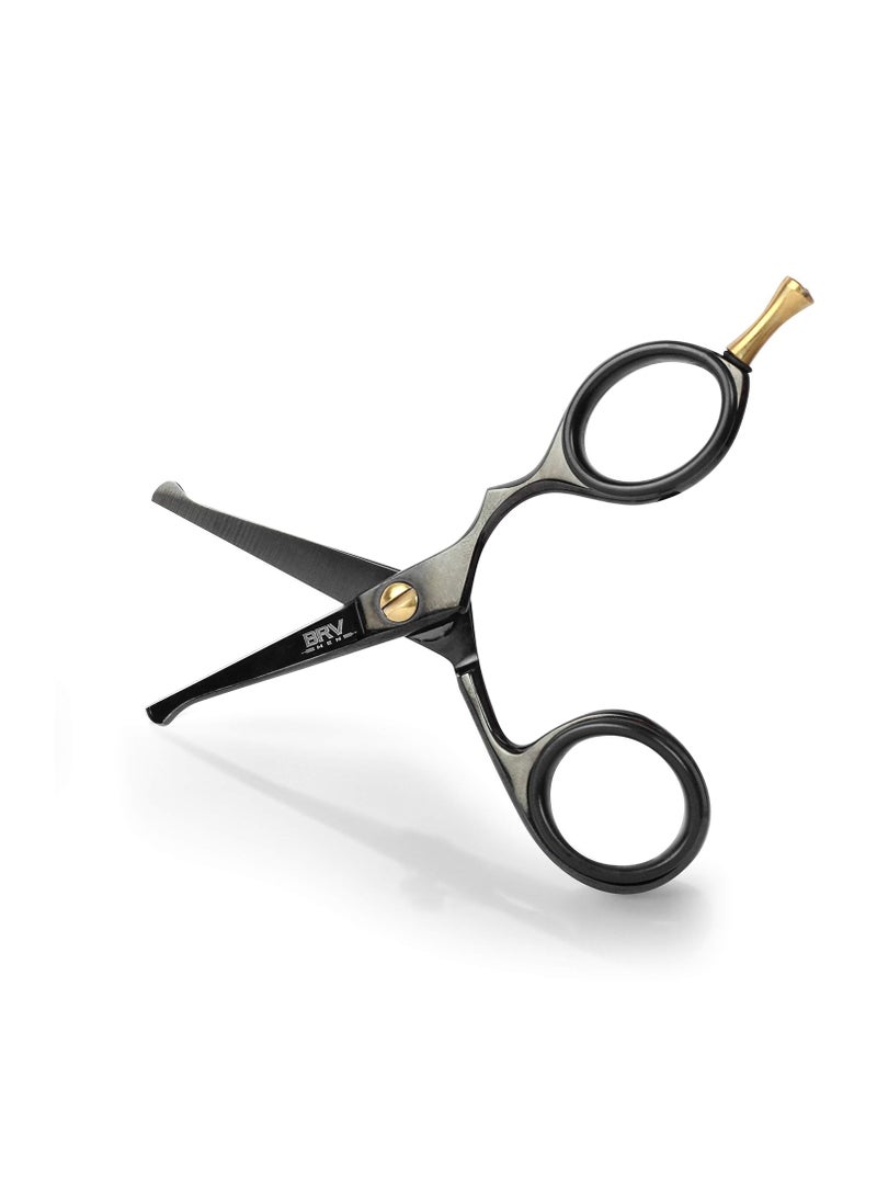 BRV MEN Rounded-Tip Small Trim Scissors for Men 4.2" | High Carbon Stainless Steel | Nose Hair Scissors for Men | Professional Grooming Scissors for Beard, Mustache & Ear Hair - RIGHT HANDED (Black)  - Image 1
