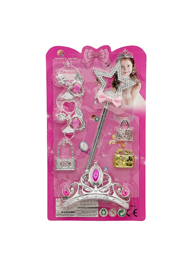 Girls Play House Jewelry Toys Princess Magic Wand Crown Earrings Finished Set Wholesale 