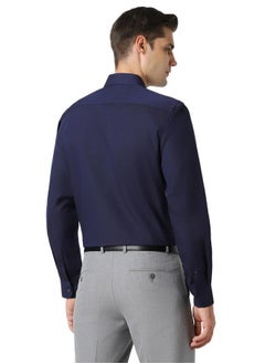 Peter England Peter England Men's Premium Solid Herringbone Regular Fit Full Sleeve Formal Shirt | Wonder Fabric | Cotton Rich Navy  - Image 3