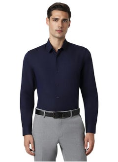 Peter England Peter England Men's Premium Solid Herringbone Regular Fit Full Sleeve Formal Shirt | Wonder Fabric | Cotton Rich Navy  - Image 1