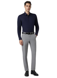 Peter England Peter England Men's Premium Solid Herringbone Regular Fit Full Sleeve Formal Shirt | Wonder Fabric | Cotton Rich Navy  - Image 5