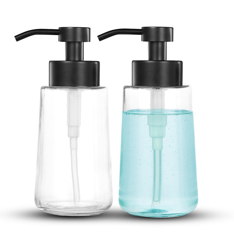 Doiliese Soap Dispenser Clear Glass Soap Dispenser with Rust Proof Pump 17oz Liquid Soap Pump with Waterproof Labels Dish  Hand Soap for Bathroom Kitchen Matte Black Pack of 2