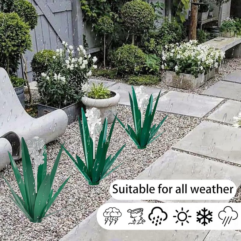 LCJECV Metal Agave Plant Garden Art, 2 Pack Tequila Rustic Sculpture, Rustic Metal Agave Plants for Yard Stakes, Garden Figurines, Outdoor Patio (2 PCS White Flowers) - Image 4