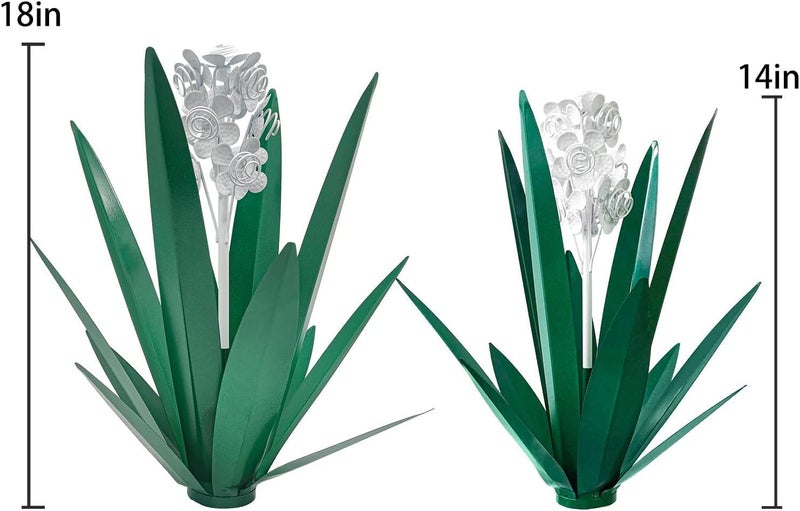 LCJECV Metal Agave Plant Garden Art, 2 Pack Tequila Rustic Sculpture, Rustic Metal Agave Plants for Yard Stakes, Garden Figurines, Outdoor Patio (2 PCS White Flowers) - Image 2