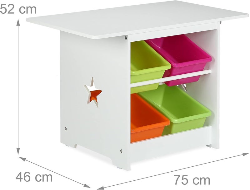 Relaxdays Children's Furniture Set, Kids' Table with 2 Chairs, with Colourful Storage Boxes, HxWxD: 52x75x46 cm, White, Fibreboard - Image 4