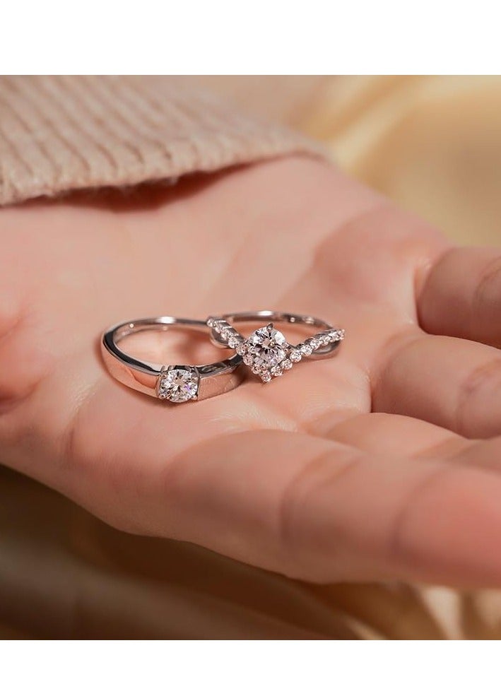 Couple ring, four prongs, 1 carat zircon diamond ring, a pair of open-ended - Image 5