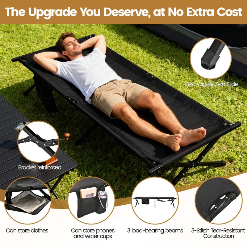 WEIDIORME Portable Camping Cot for Adults, 300lbs Heavy Duty Folding Bed with 60s Quick Setup, Compact & Lightweight for Outdoor, Guest, Office Nap, Hospital Stay(Black) - Image 4