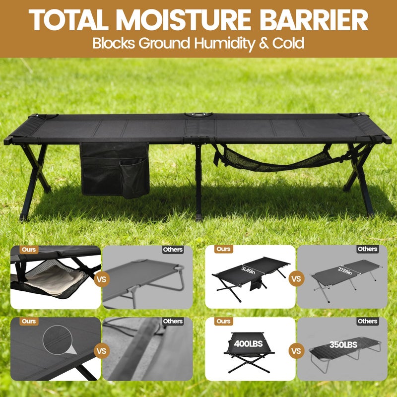 WEIDIORME Portable Camping Cot for Adults, 300lbs Heavy Duty Folding Bed with 60s Quick Setup, Compact & Lightweight for Outdoor, Guest, Office Nap, Hospital Stay(Black) - Image 5