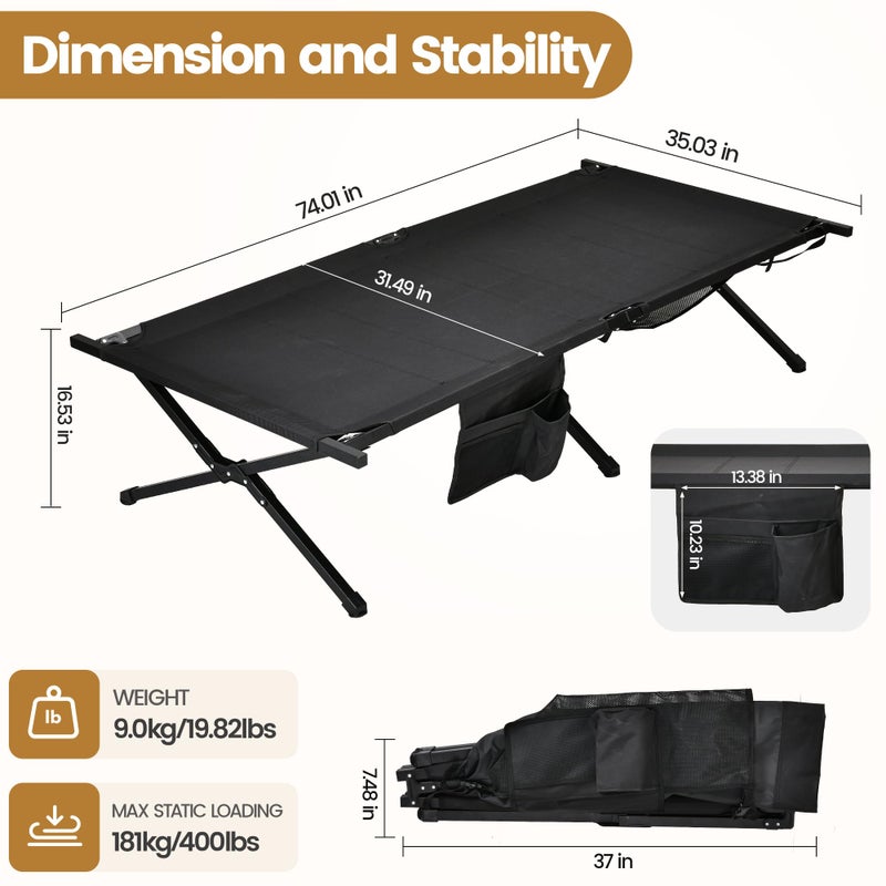 WEIDIORME Portable Camping Cot for Adults, 300lbs Heavy Duty Folding Bed with 60s Quick Setup, Compact & Lightweight for Outdoor, Guest, Office Nap, Hospital Stay(Black) - Image 2