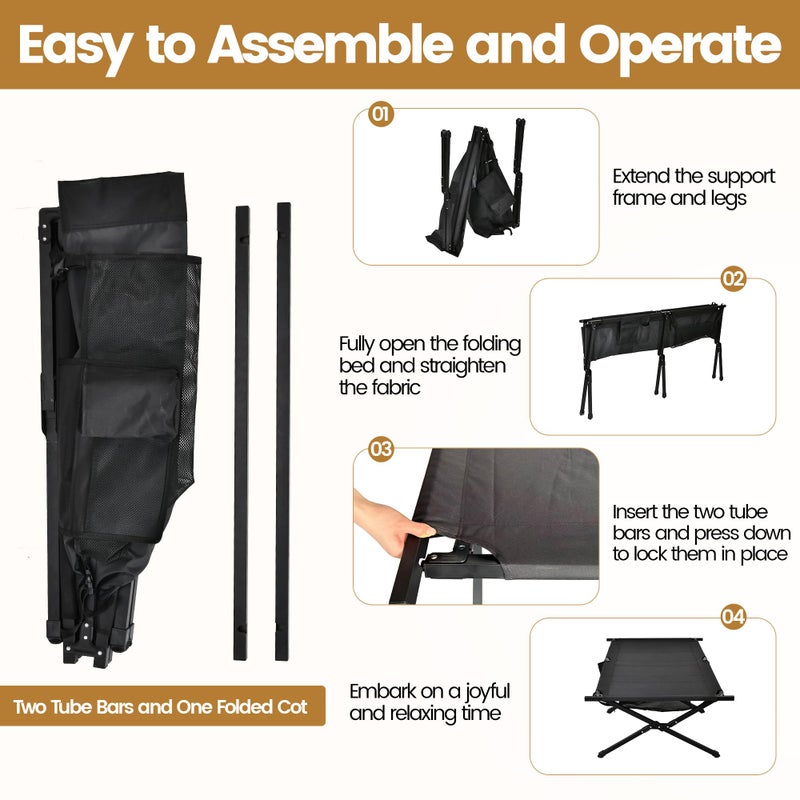 WEIDIORME Portable Camping Cot for Adults, 300lbs Heavy Duty Folding Bed with 60s Quick Setup, Compact & Lightweight for Outdoor, Guest, Office Nap, Hospital Stay(Black) - Image 3