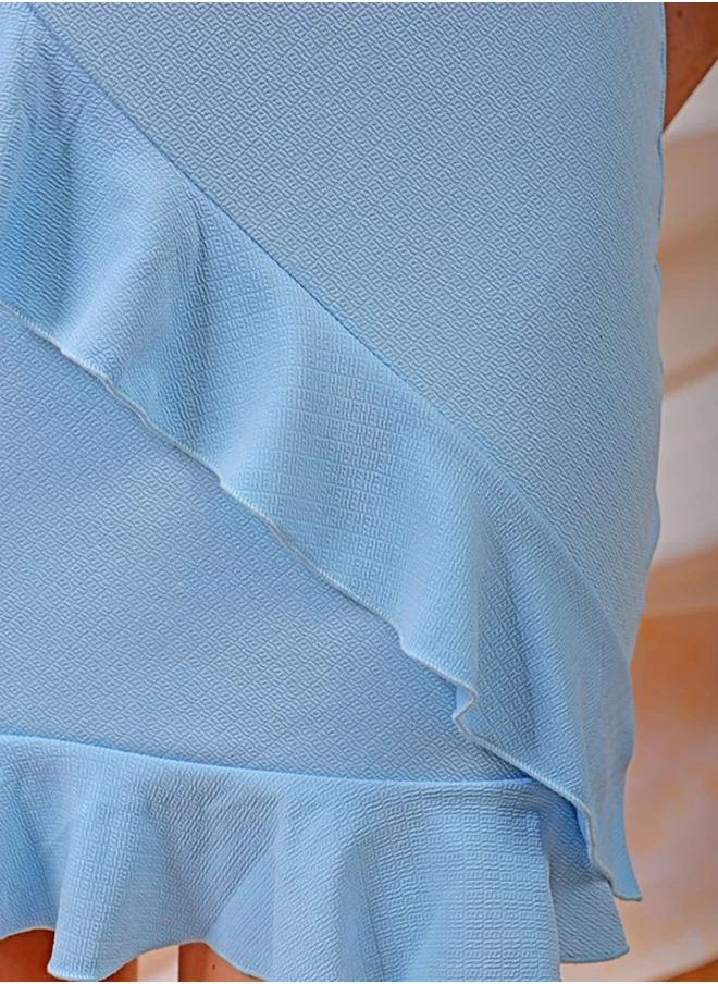 مرفوعة Women Fitted Casual Textured Ruffle Dress