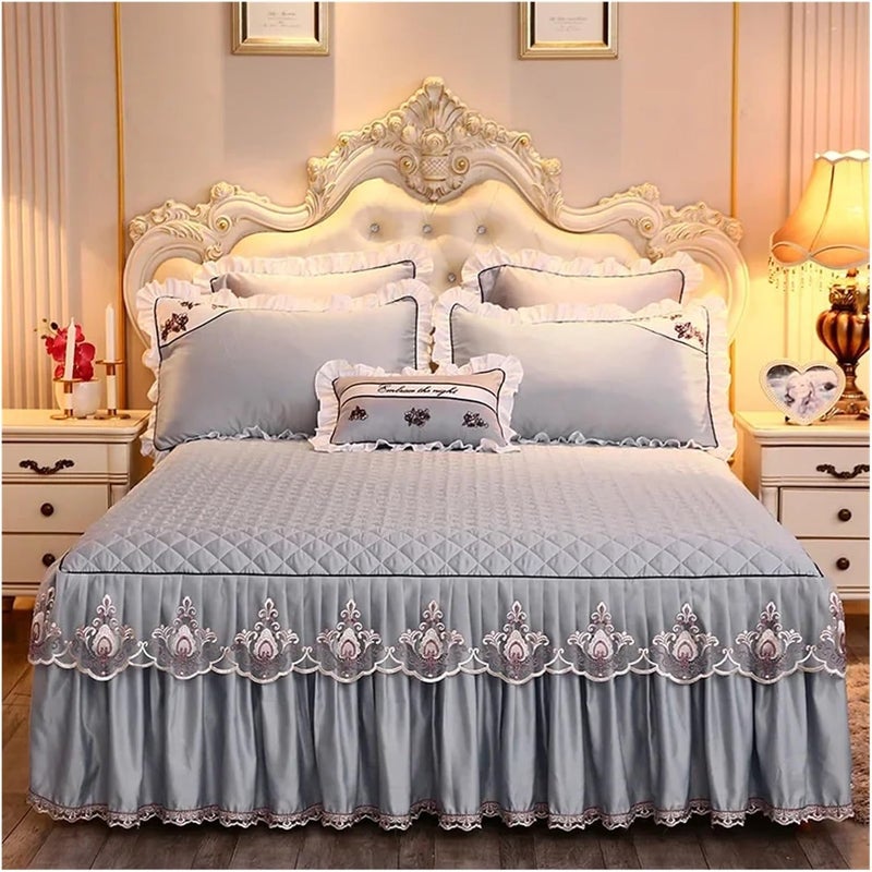 Lace Bed Sheet Sets Home Cute Bed Sheets Queen/King Size Bedspread Cotton Warm Cushion Bed Skirt 1/3 Pcs Bed Sheets(Grey,3 pcs 180x220cm) - Image 1