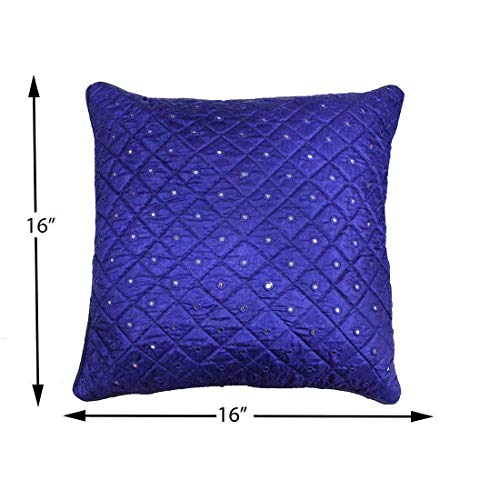 IM FAB Blue Silk Quilted Mirror Cushion Cover (16X16 inch or 40X40 cms) - Image 2