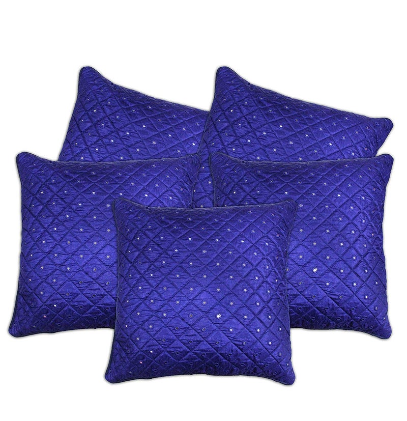 IM FAB Blue Silk Quilted Mirror Cushion Cover (16X16 inch or 40X40 cms) - Image 1