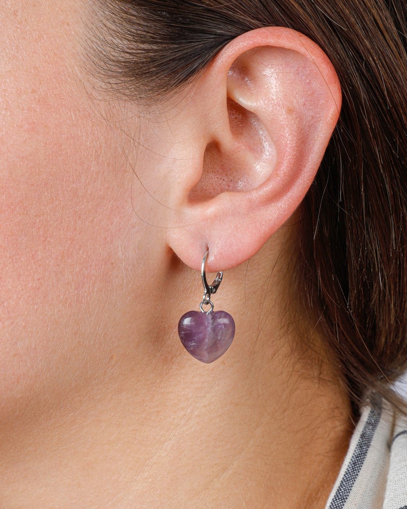 İlterus Natural Stone Amethyst Heart Earring 