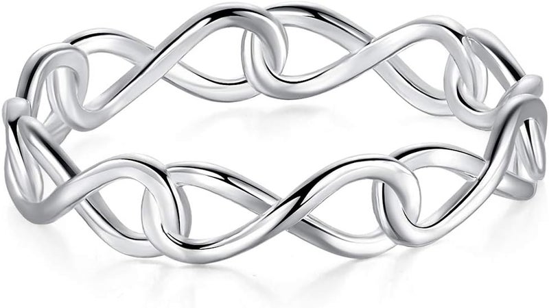 BORUO 925 Sterling Silver Ring High Polish Infinity Symbol Tarnish Resistant Comfort Fit Wedding Band Ring Size 4-12 - Image 1