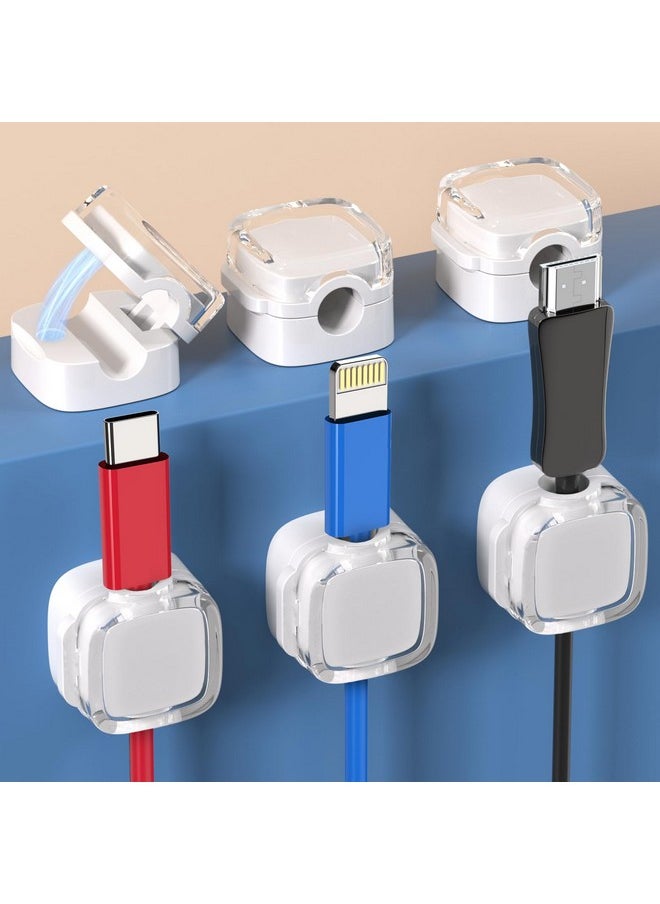 RockBirds Rockbirds Six Pack Desk USB Magnetic Cable Clips, Flip-top Cord Organizer with Strong Adhesive Wire Organizer for Cable Management, Versatile Cord Holder for Nightstand, Office, Kitchen(White)  - Image 1