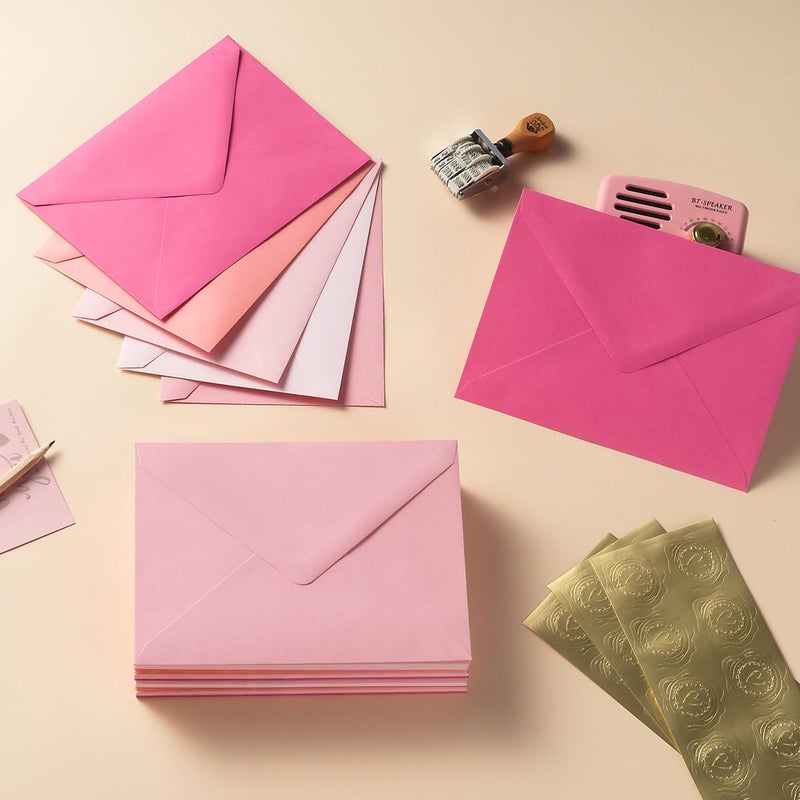 Toperd 50 Pack Colored A6 Invitation Envelopes 4x6 with Gold Stickers for Cards and Invitations, 5 Colors (Pink, 6 1/2 x 4 3/4 inches) - Image 4