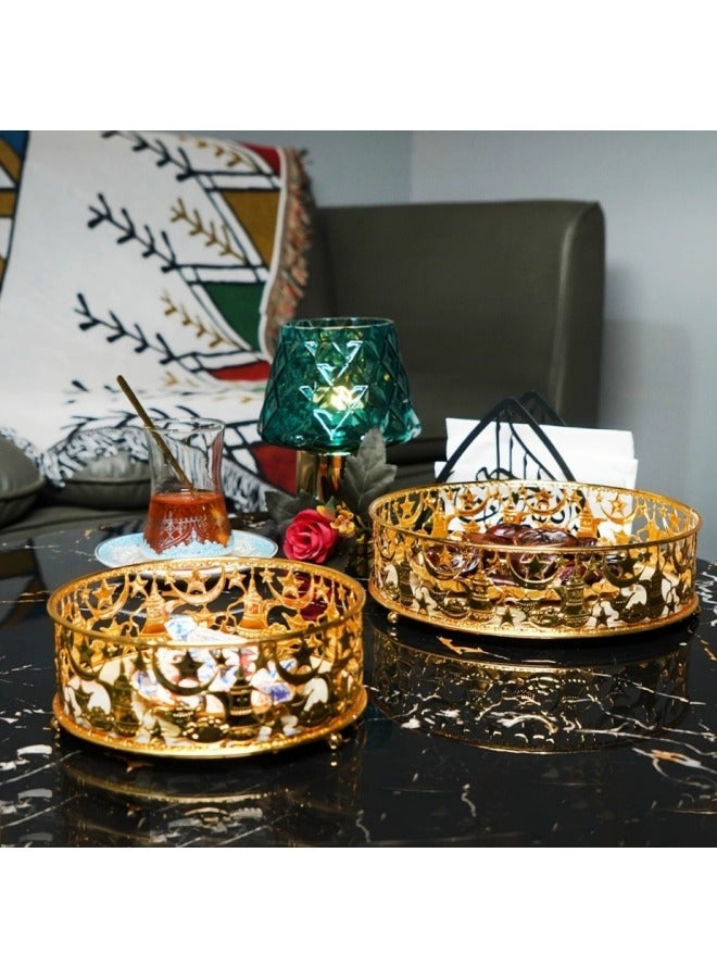 2pcs Metal Star Crescent Tray Set with Handles, Eid al Adha decoration, Decorative Trays for Dates & Dessert, Home & Kitchen Decor, Middle Eastern Style Gifts - Image 2