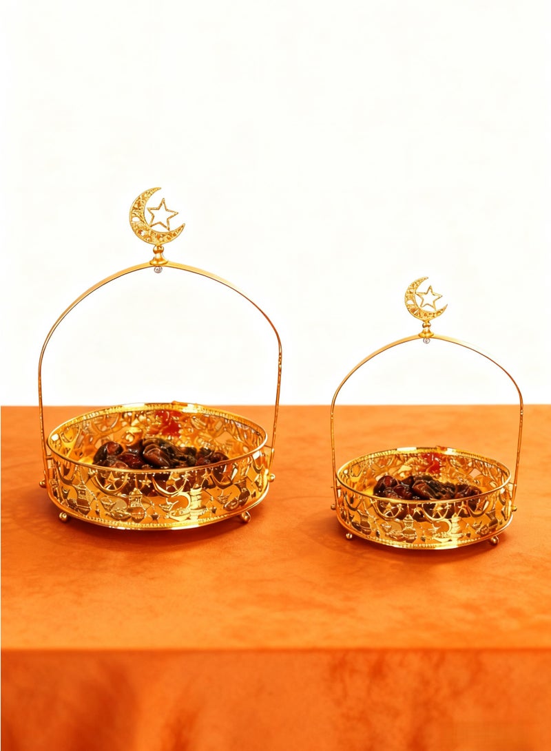2pcs Metal Star Crescent Tray Set with Handles, Eid al Adha decoration, Decorative Trays for Dates & Dessert, Home & Kitchen Decor, Middle Eastern Style Gifts - Image 1